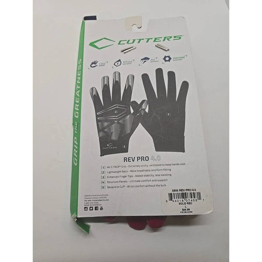 Cutters Adult Rev Pro 4.0 Extreme Grip Receiver Gloves‎ Solid Red Size Large